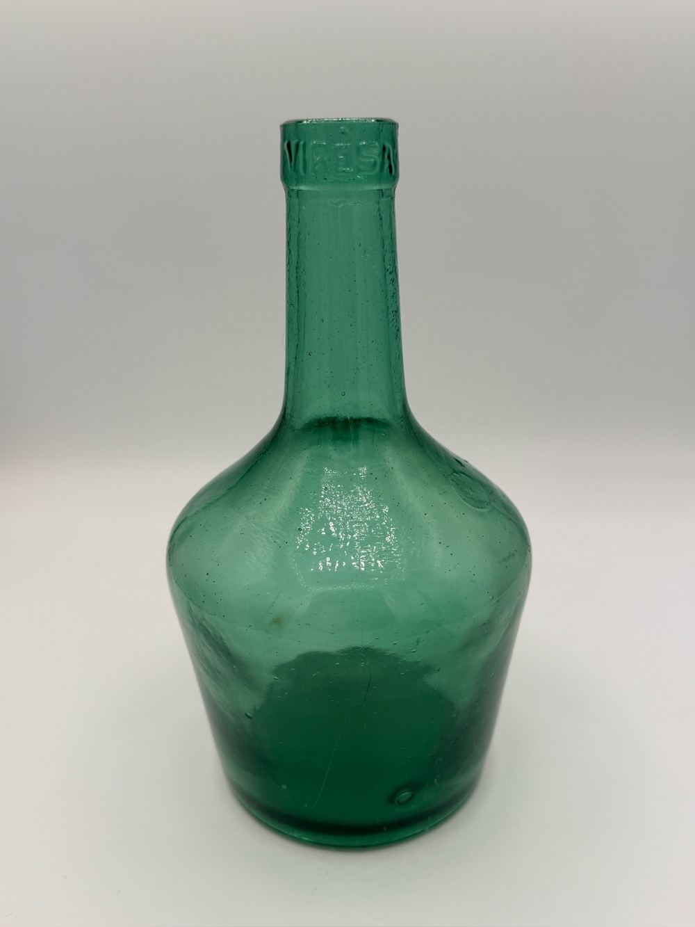 Vintage Viresa- Green Blown Glass Bottle - Decorative Vase